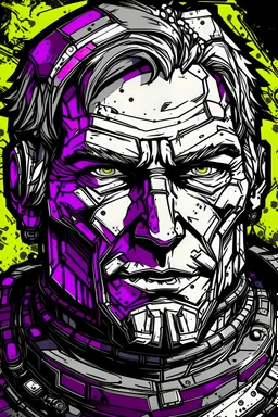an high definition portrait of the psycho from the videogame borderlands. an initial black and white picture with colored enanced detaile in a popart style
