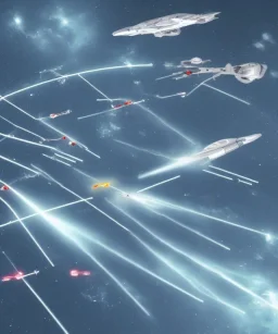 Fleet of space ships all firing lasers at once in the same direction