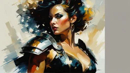 portrait of a woman warrior, hand fist :: Robert McGinnis + Jeremy Mann + Carn Griffiths + Leonid Afremov, clear contours, detailed