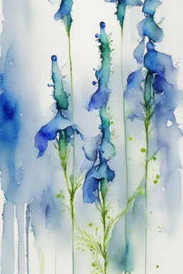 Abstract wet watercolour, blue green stalks delphiniums