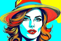 beautiful woman in hat in pop art style