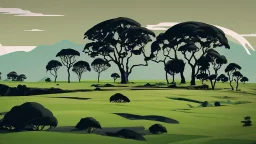 Beautiful landscape with trees, earth opens up and breaks down in black polygons.