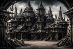 800 century village,DSLR camera Sony Alpha 7 50mm 1.8, medium shot,high-resolution image with fine details,ultra detailed, extremely realistic, intricate, photorealistic, epic composition, masterpiece, H.R.Giger style