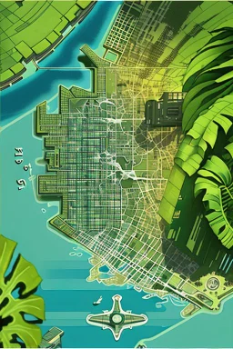 high detail map of an entire tropical dystopian city