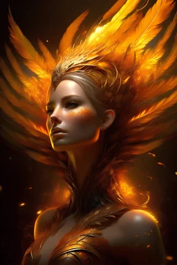 acid lighting, from below, hyperdetailed, hyper realistic, epic action full body portrait of Firebird girl with the merger between gold and fire, hypnotic opinion, fractal hair and feathers, detailed face | DamShelma | Bayard Wu, Ognjen Sporin, Yann Dalon, Toni Infante, Amr Elshamy, Viktor Miller-Gausa inquisitive soul | inspiration | gold colors, intricate detailing, surrealism, fractal details, enigmatic flirty smile, view from back, dressed in complex chaotic diamond outfit, reflective eyes