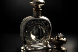 generate me an aesthetic complete image of perfume for Perfume Bottle with Antique Mirror