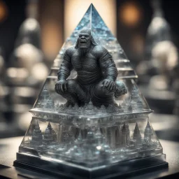 giger escher ogre on pyramid sculpture in transparent murano glass,bokeh like f/0.8, tilt-shift lens 8k, high detail, smooth render, down-light, unreal engine,bokeh like f/0.8, tilt-shift lens 8k, high detail, smooth render, down-light, unreal engine