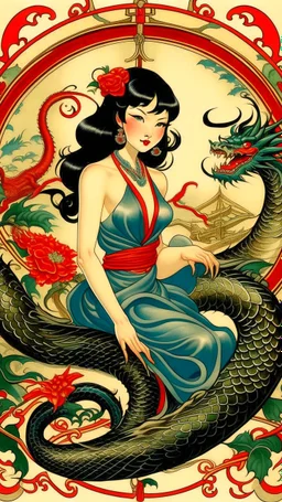 Betty page art from japanese style 1900 traditional dragon