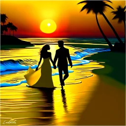 Amidst the beach's embrace, a youthful couple walks, love radiating effortlessly. Sunset's golden touch paints them, shadows intertwining. Her flowing dress mirrors the boundless sky, his gaze, pure devotion. Laughter mingles with waves, creating a symphony. A universe of affection resides in stolen glances, entwined fingers, smiles. Time pauses, their love the focal point. The world fades, leaving their profound connection aglow.