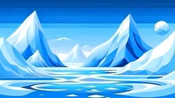 cartoon illustration: North Pole, nature with icebergs and frozen sea