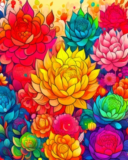 A detailed illustration of flowers, intricated details, t shirt design, seamless patterns, abstract design, rainbow colors, pastel tetradic colors, roses, variety of colorful flowers, 3D vector art, beautiful and quirky, fantasy art, light background, modern art, watercolor effect, bokeh, Adobe Illustrator, hand-drawn, digital painting, low-poly, soft lighting, isometric style, modern aesthetic, focused on the character, 4K resolution, photorealistic rendering