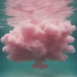 Pink cloud underwater in the 1970s, analog photography with white, damaged