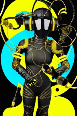 3D-Escher tiling in the background. Bronze color, Yellow, Black Cyan photograph Cyber-punk, full-mask, AKG-style big headphones, golden rings & disc, fencing mask. Selfie archer. Asa Akira, lightly armored, electronic circuits. Thick tights, thick calves, bend fell, wide hip, flat belly. Ancient artifact attached. Perfect body. Daft Punk, Tron Movie. Matrix movie clothes, Silver leather area, tippet, latex. Wicked sneakers. 1990's, old telephone microphone. Surreal. Minimal fashion Future