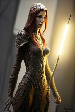 painting of a tall elven young woman with short light brune hair and freckles on the cheak bones and tall body of a topmodel light clothes, long shot, ultra realistic, concept art, intricate details, eerie, highly detailed, photorealistic, sharp focus, octane render, 8 k, unreal engine. art by artgerm and greg rutkowski and charlie bowater and magali villeneuve and alphonse mucha