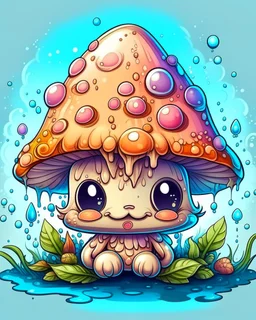 Tattoo design a one liquid cute baby mushroom happy, hyperdetailed intricately detailed, fantastical, surrealistic, splash screen, pastel colours, fantasy, concept art, 8k resolution, cartoon style, kawaii style