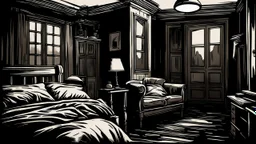 Hogyan is érthetné a második emeleti lakó a földszinten élő nyomorúságát? high contrast, detailed, thriller, deep dark colors, gloomy, cinematic