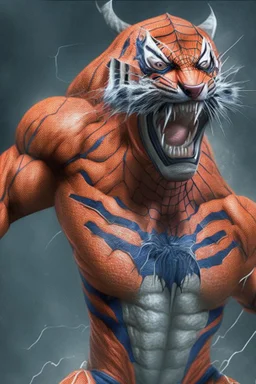 A picture of a roar tiger in the form of a spiderman, a professional, high JPEG image