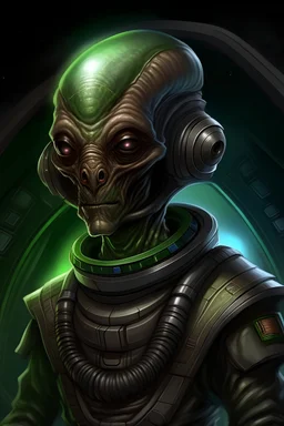 A heroic portrait of an alien xeloxian space captain from the board game Battlestations