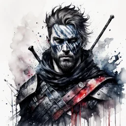 highly detailed, ink wash and watercolor concept illustration of a Nordic rogue warrior character , maximalist, sharp focus, highest resolution, in the styles of Agnes Cecile, Alex Pardee, and Bill Sienkiewicz, 8k, coarse, gritty textures