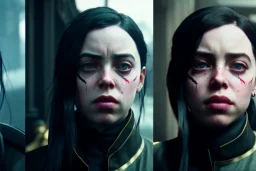 Billie Eilish, Dishonored 2, realistic, 4k, not to be distinguished from a photo, identical pupils