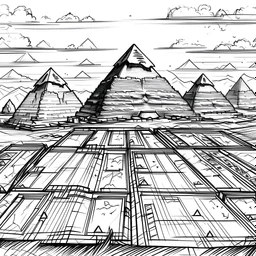 sketch art of a giza pyramids inking comic art cat-eye view