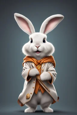 anthropomorphic, hyper-realistic cute and very funny Easter bunny animal wearing a Harry Potter costume, magical castle, magic stick, wizard