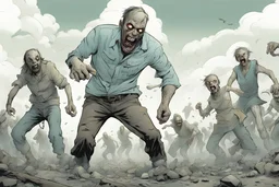 a groupe fighting zombies, comic book, post-apocalypse, mean