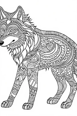 COLORING DRAW OF A WOLF IN CARTOON STYLE, DETAILED , THICK LINES