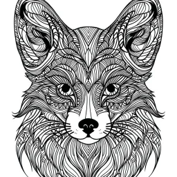 Fox, front view, mandala, minimal lines, cartoon, white back ground color, real style, realistic, minimalistic, minimal black line art, line art, crisp line art, unique coloring sheet, outlined, outline, crisp, crisp line edges, illustration, thin lines, crisp clear lines, line art, clean line art, unique, 8k, amazing, masterpiece, no colors, no dark color, no black color, avoid thick black, minimalistic line edges, pure white back ground, image character full fit to page,