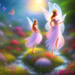 bright fairy in a flowery landscape