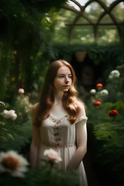 młoda kobieta w zaczarowanym ogrodzie
