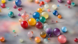 Colorful marbles on a table by bubble tea
