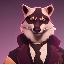 racoon in a suit looking slightly to right