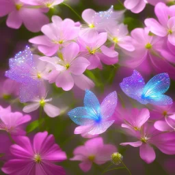 one big crystal subtle flower in a galactic ambiance with a beautiful fairy, transparent petals, delicate colors, finely tuned detail, ultra high definition, 8 k, unreal engine 5, ultra sharp focus