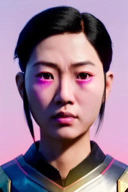 portrait, Asian cyborg woman, samurai warrior :: symmetry photography, cyberpunk style, pink hair, perfect eyes, black samurai army, katana, japanese traditional ornaments, pink, white, black, glow eyes, cinematic, Ultra realistic, dark scene, soft color, highly detailed, unreal engine 5, RTX, ultra detail, 3d, finely drawn, high definition.