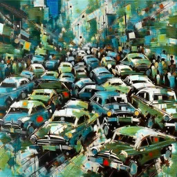 Abstract painting a crowd traffic cars