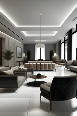 portrait about a lobby for 120 people with its furniture and reception