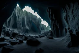 inside a series of caves running one after another, rocky rocky edges are darkly visible