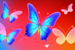  gold background, rise of soft transparent blue and pink butterflies