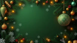 christmas background with green and gold decorations and snowflakes, emitting light ornaments, gold and green, 8k)), 8 k, 8k, gold decorations, dark green background,