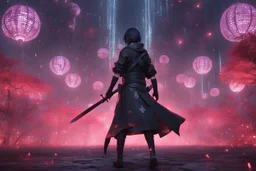 Itachi Uchiha in 8k nier automata artstyle, Uchiha Custom, neon effect, close picture, rain, fantasy world, intricate details, highly detailed, high details, detailed portrait, masterpiece,ultra detailed, ultra quality