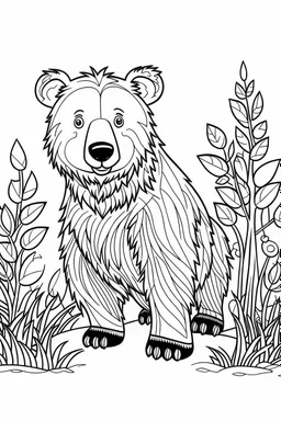 b/w outline art for kids coloring book page Animal-themed, coloring pages, hd bear in it's Habitat, full white, adults style, white background, whole body, Sketch style, full body (((((white background))))), only use outline., cartoon style, line art, coloring book, clean line art, Sketch style, line-art