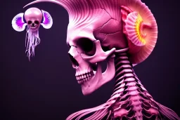 goddess close-up portrait skull with mohawk, ram skull, skeleton, thorax, x-ray, backbone, jellyfish phoenix head, nautilus, orchid, skull, betta fish, bioluminiscent creatures, intricate artwork by Tooth Wu and wlop and beeple. octane render, trending on artstation, greg rutkowski very coherent symmetrical artwork. cinematic, hyper realism, high detail, octane render, 8k