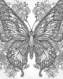 Page coloring book, mandala butterfly, white Background, clean line art, flower