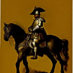 Dibujo de un soldado con armadura a caballo con estilo de Rembrandt