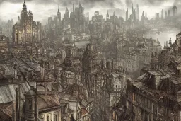 Gotham city+old lampBar and garden on High Bridges across Skyscraper river+Gothic village+European Metropolis on sea+naples alley+Torino square+trieste canals+victorian London+decòpunk Skyscraper+ +steampunk+biopunk+alphonse mucha, greg rutkowski, matte painting, cryengine, hyper detailed, felix kelly, fantasy art, seb mckinnon