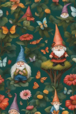 Fairies and magical beings from the forest, gnomes and colorful butterflies, all in miniature