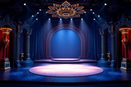 image of a Royal stage with 3d fractal base decoration with large dance area in dark blue teme