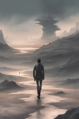 [scifi, a man] Who was I? Where was I?… The landscape was totally unknown to me, even my body was unfamiliar. What forces brought me here? I searched my mind for memories… There was something there, but it was too clouded… A name… I scanned the horizon. A distant structure rose out of the mists. As evening approached I came upon an enigmatic oasis with a fountain.
