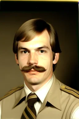 Young Jeffrey Dahmer in sheriff uniform with a mustache